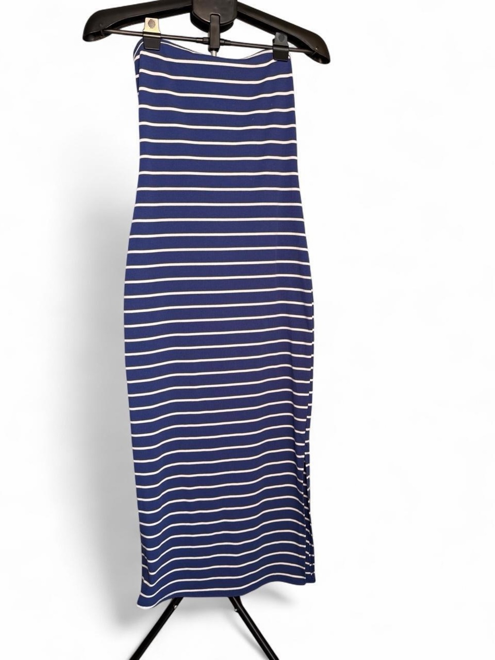 See You Monday Navy and White Striped Maxi Dress